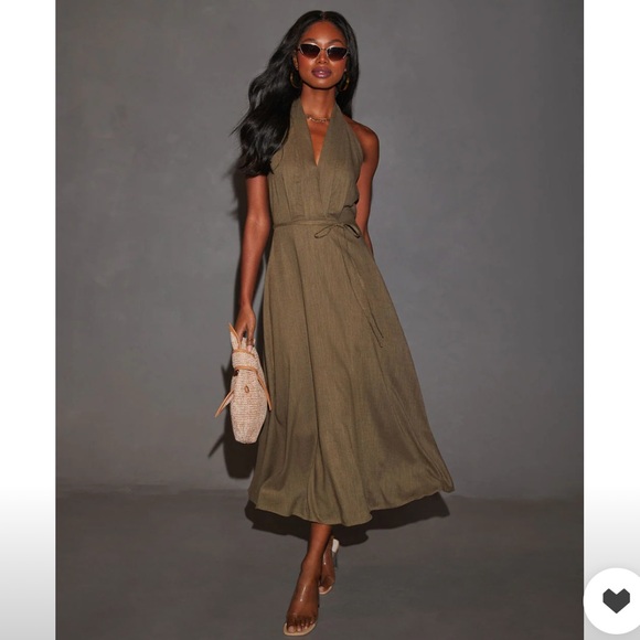 Vici Dresses & Skirts - Vici Olive Green Halter Midi Dress